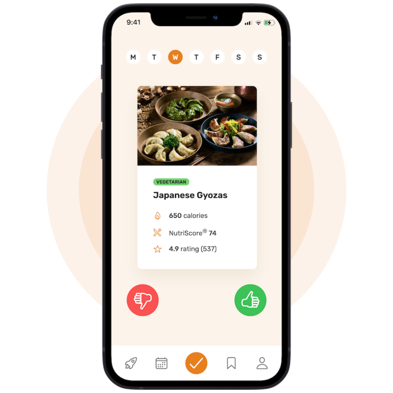 Mobile app interface for customizing a meal plan